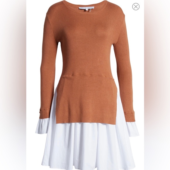 English Factory Combo Knit & Poplin Dress Light Brown XS. New without tags. - Picture 3 of 6